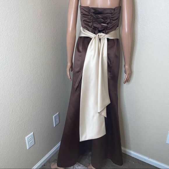 Bill Levkoff gown Chocolate brown bridesmaid dress Strapless Formal Dress SZ 8 - Picture 12 of 14